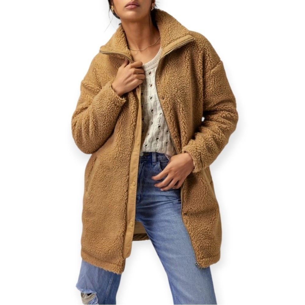 SPIRITUAL GANGSTER Lexi Sherpa Coat Tan Faux Fur Jacket Women Medium Large Boho‎
